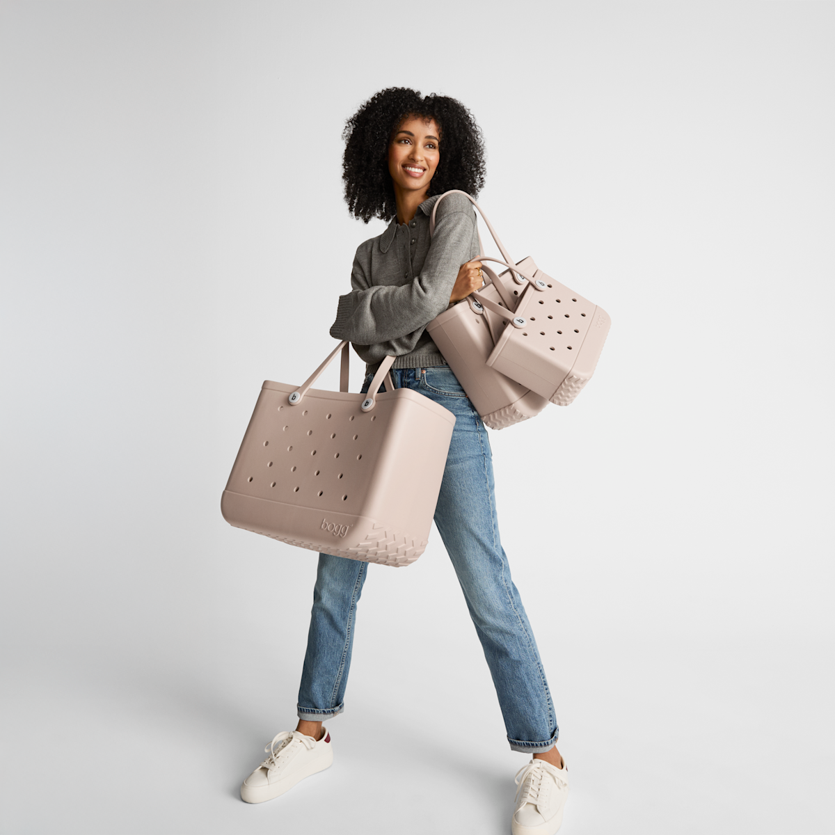 Bitty Bogg Bag - Checkered Linen/ Pink Marshmallow